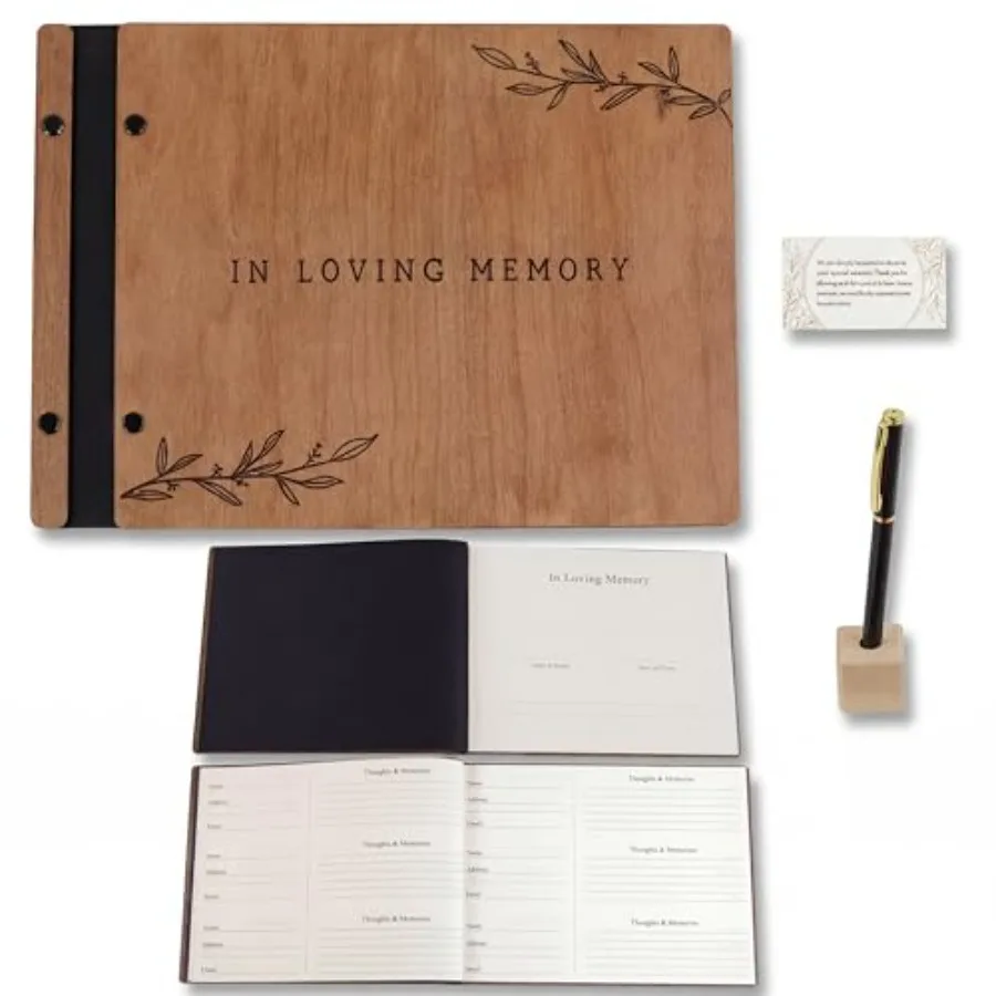 

Деревянная книга пожеланий для гостей на похороны Aspen Studio с ручкой для подписи, в память о усопшем, для мемориальных служб и похоронных обрядов с W