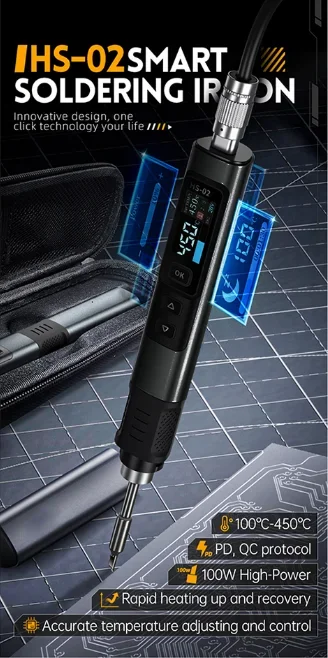 For FNIRSI HS-02 Adjustable Temperature Electric Soldering Iron DC 20V 100-450℃ Soldering Solder Rework Station PD 100W