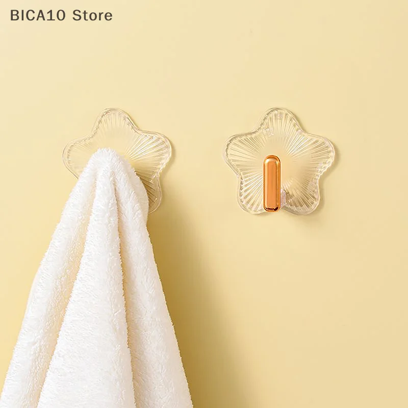 2PCS/Bag Star Shaped Transparent Strong Traceless Hooks Wall Mounted Bathroom Without Punching Towel Key Sundries Storage Hooks
