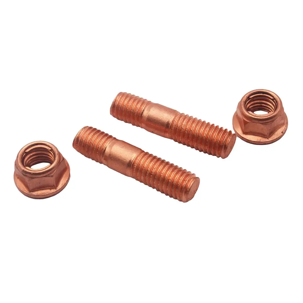 EXHAUST MANIFOLD STUDS NUTS SET M10 x 1.5 42MM - Copper Plated