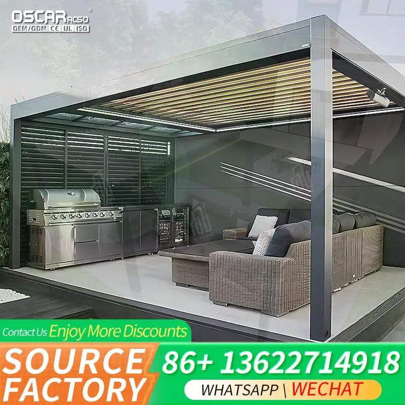 Heavy Duty Retractable Motorized Aluminum Louvered Roof Outdoor Waterproof Patio Kit for Garden Backyard Poolside pergolas