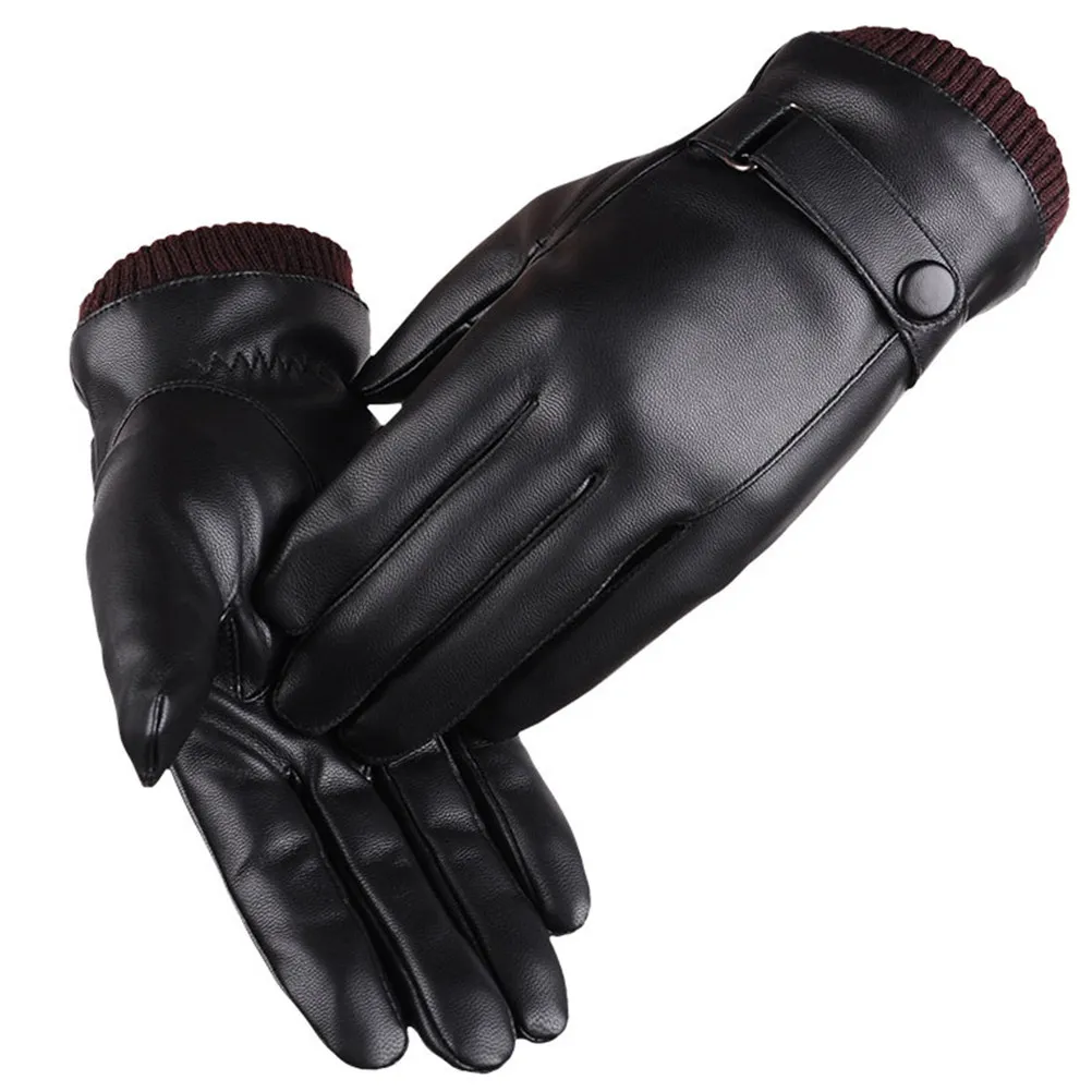 PU Faux Touchscreen Gloves Black Winter Warm Driving Gloves for Men All Fingers Responsive Atm Use
