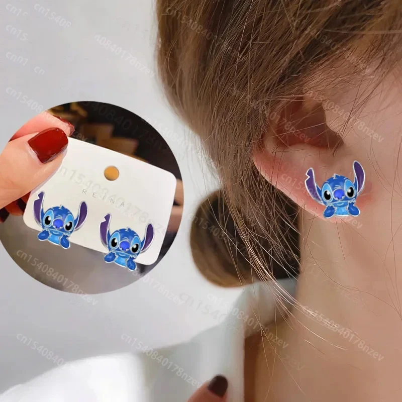 Disney Lilo & Stitch Jewelry Set Cartoon Cute Stitch Moulding Necklace Ear Stud Bracelet Ring for Women Fashion Accessory Gift