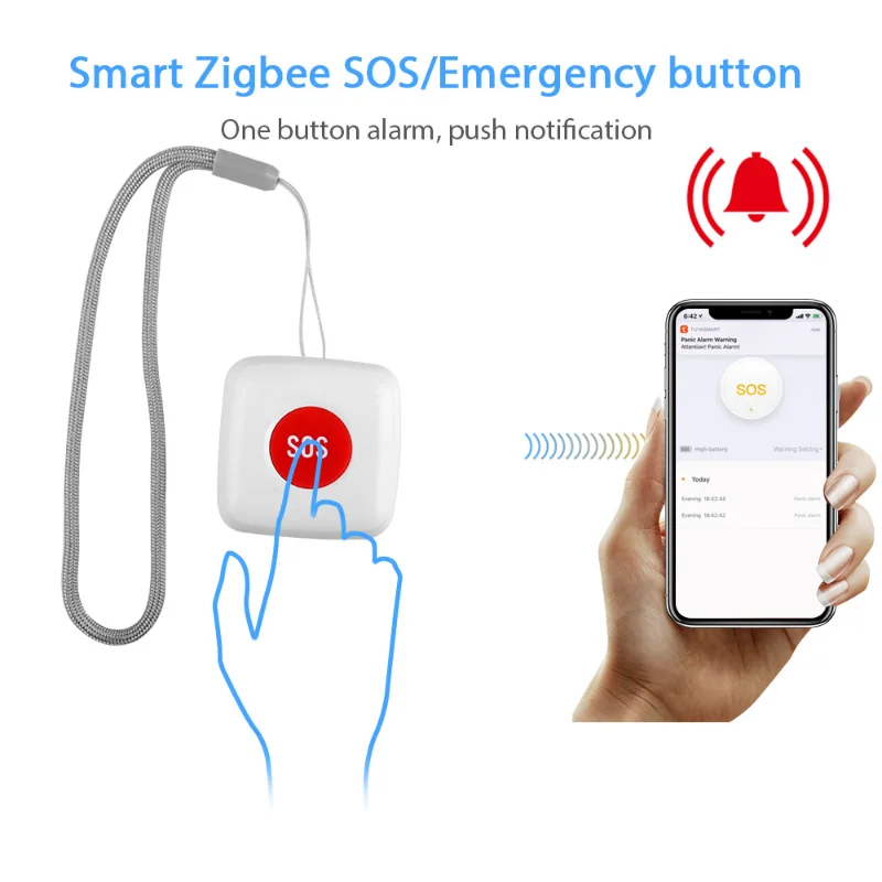 Mini Tuya ZigBee Elderly Tracker SOS Button Emergency Panic Sensor Mobile Alert Push Smart Home Automation Security Alarm System