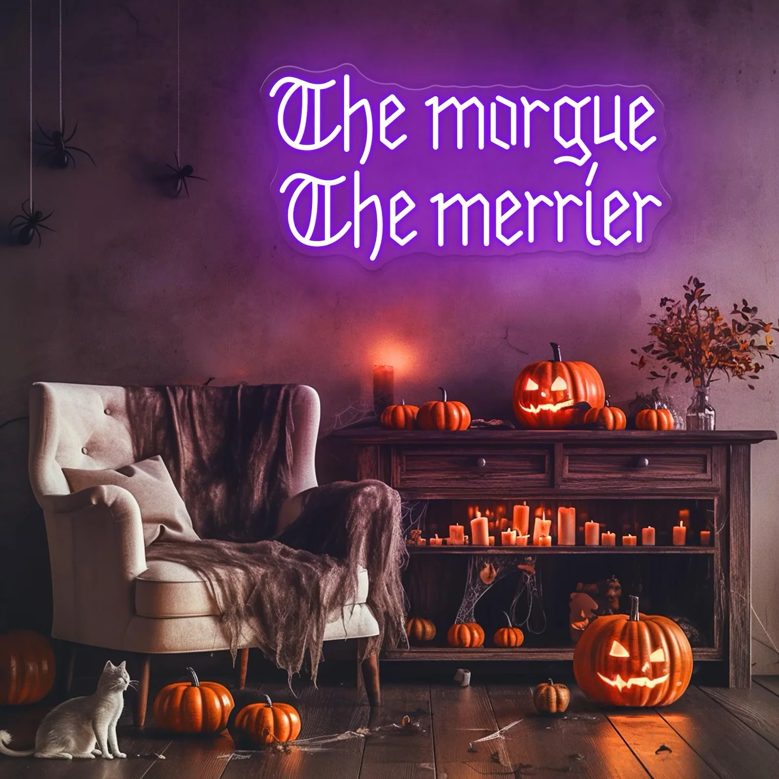 The Morgue The Merrier Neon Sign, Gothic Neon Sign Halloween Decor, Dark Sign Gothic Room Wall Decor, Spooky Sign, Satanic Sign