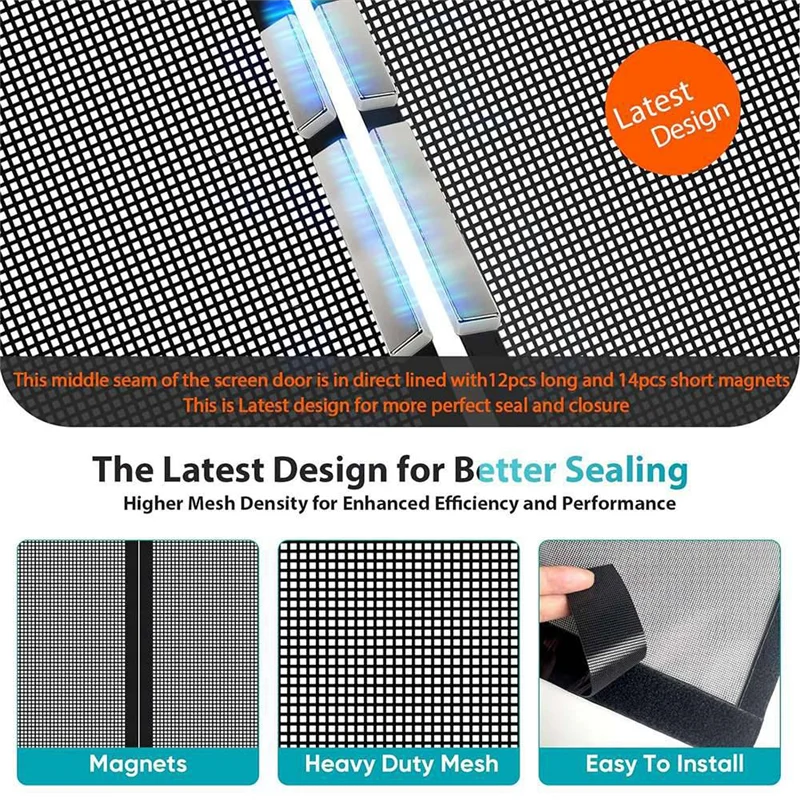 

AT19-Magnetic Mesh Curtain For Doors 34Inch X 82Inch - Self Sealing, Hands-Free, Upgraded Polyester Fabric