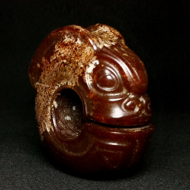YIZHU CULTUER ART Size 7 x 6.4 cm Chinese Old Jade Hongshan culture Jade Pig Dragon Statue Collection