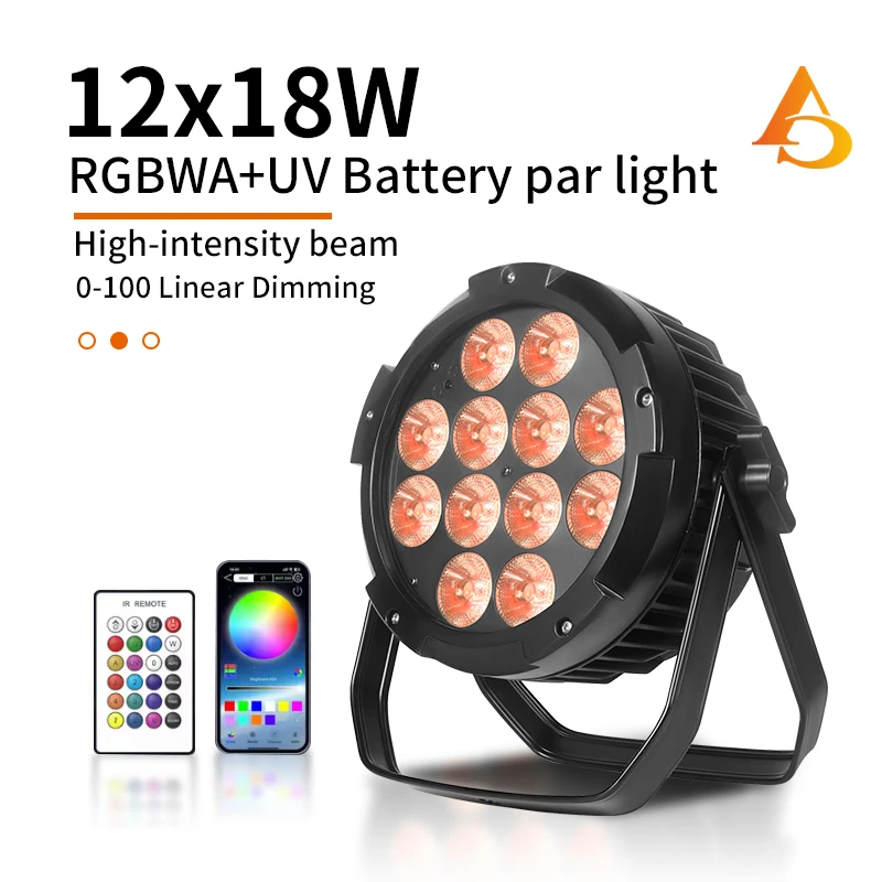 aicpose 4pcs 12x18w RGBWAUV 6in1 Waterproof Battery PAR Light Wireless Remote APP Control DMX Stage Disco Event Wedding Party