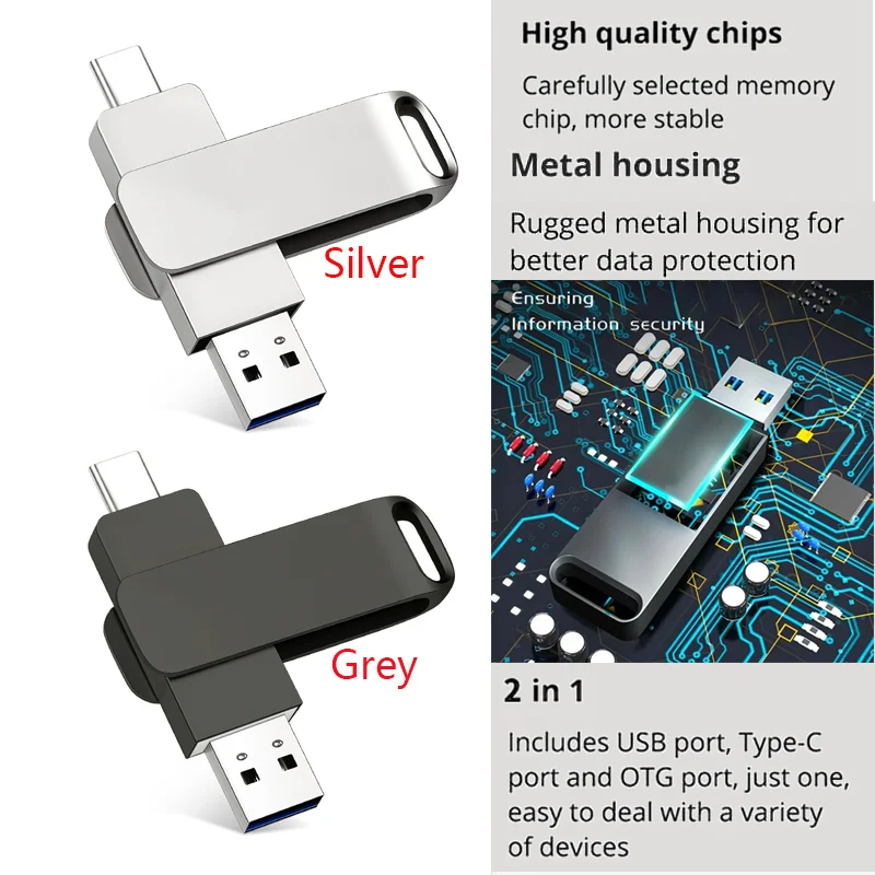 Memoria USB de 128GB 256GB 512GB 1TB 2TB Negra con Opción de Logotipo Personalizable