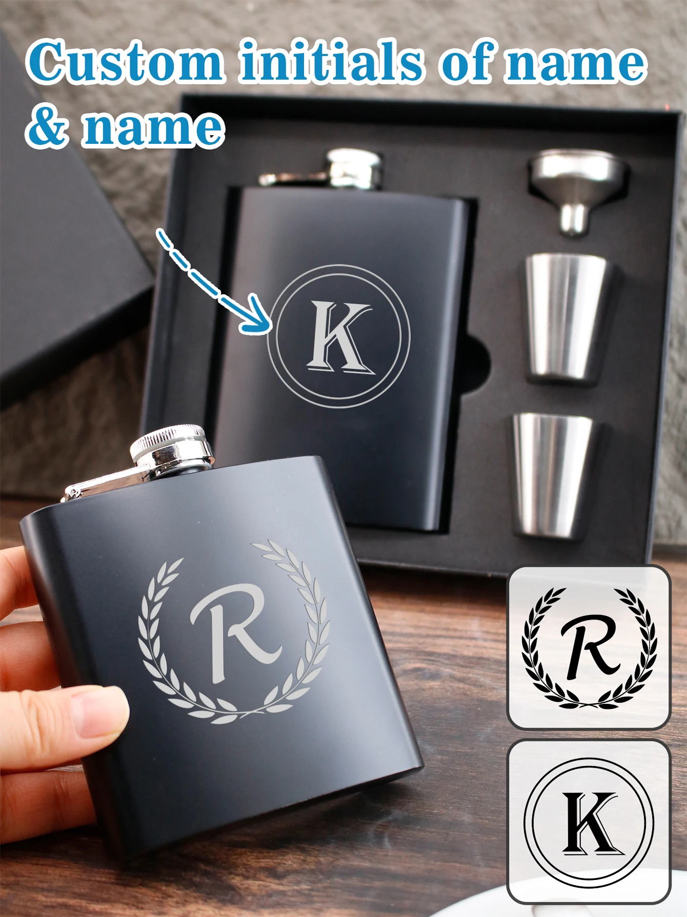 Custom Name Portable Hip Flask Set, Personalized Name Flask For Men, Customizable Stainless Steel Flask,