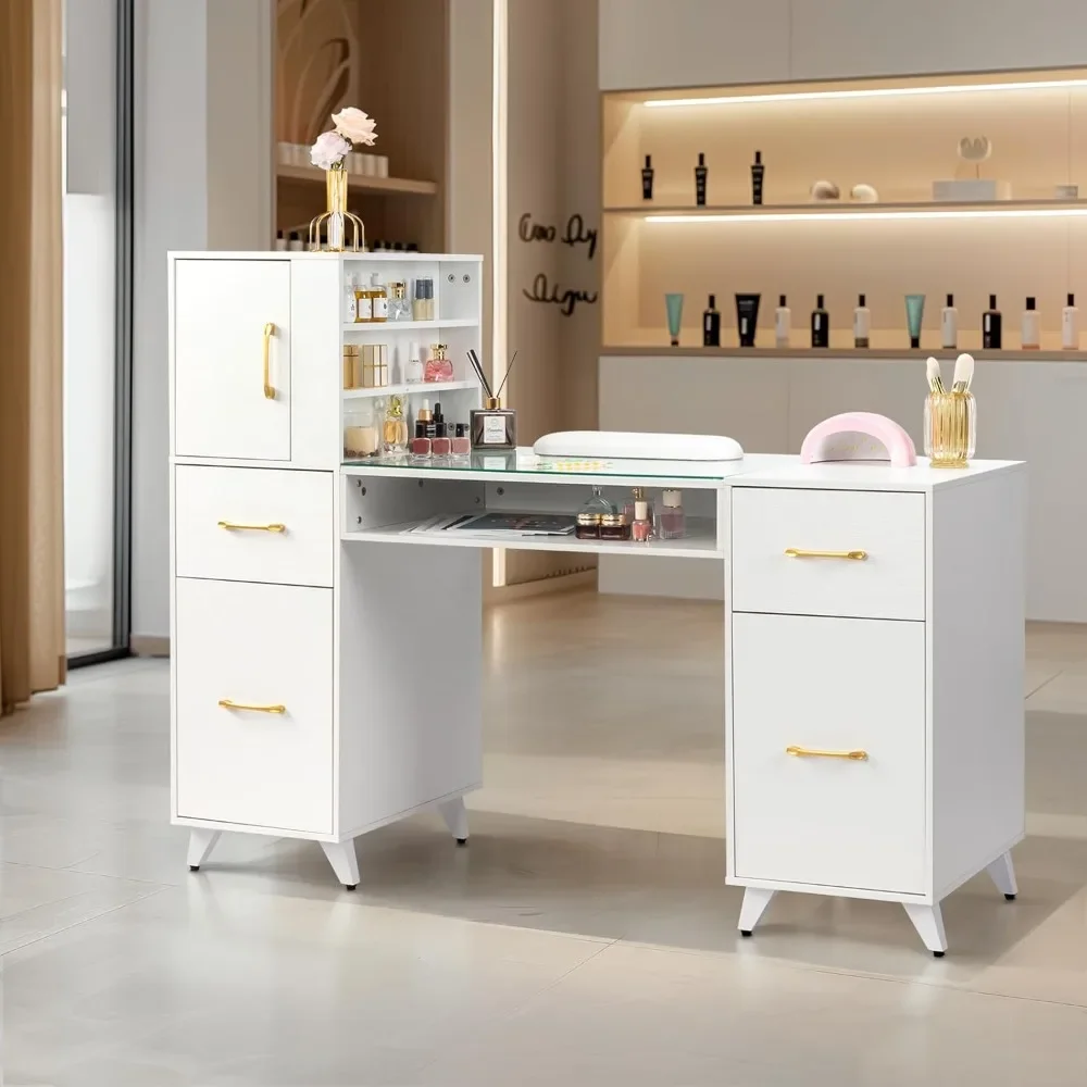 

Manicure Table Nail Makeup Desk Station, Modern Storage Beauty Salon Workstation Nail Station Desk Nail Art Equipment