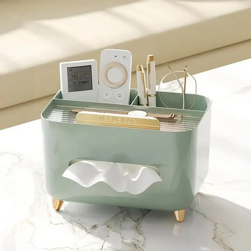 Multifunctional Tissue Box Living Room Tissue Case Desktop Organizer Remote Control Tissue Holder Luxury Paper Tissue Box Holder