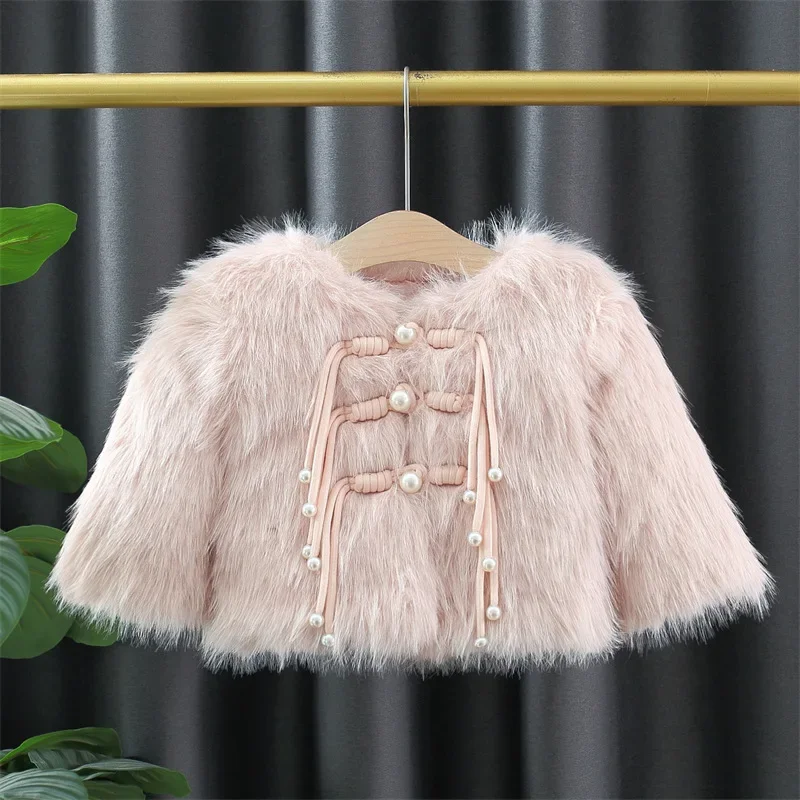 Girls Faux Fur Coats Winter Children Fashion Thick Velvet Jackets For Baby 1 To 4 Years Outerwear Kids Party Clothes Outdoors