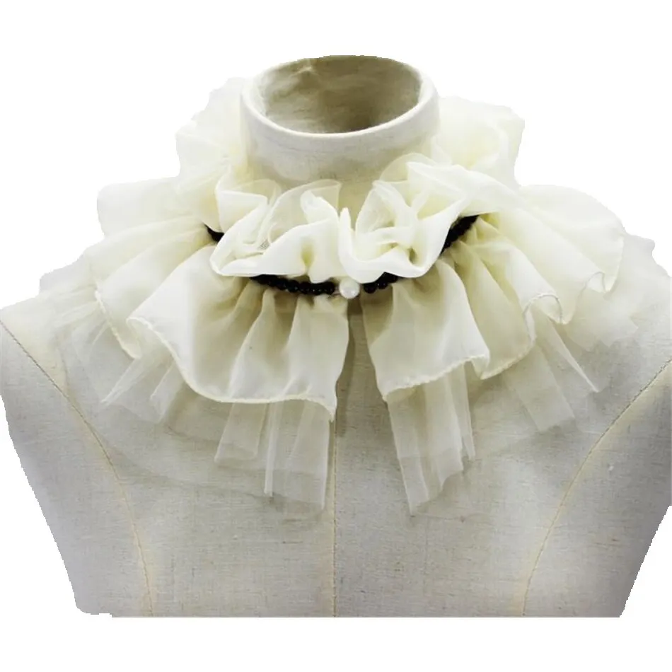 ベージュ女性フェイクカラー女性ハイネックホルター取り外し可能なセーター偽襟弾性フリル秋アクセサリー新