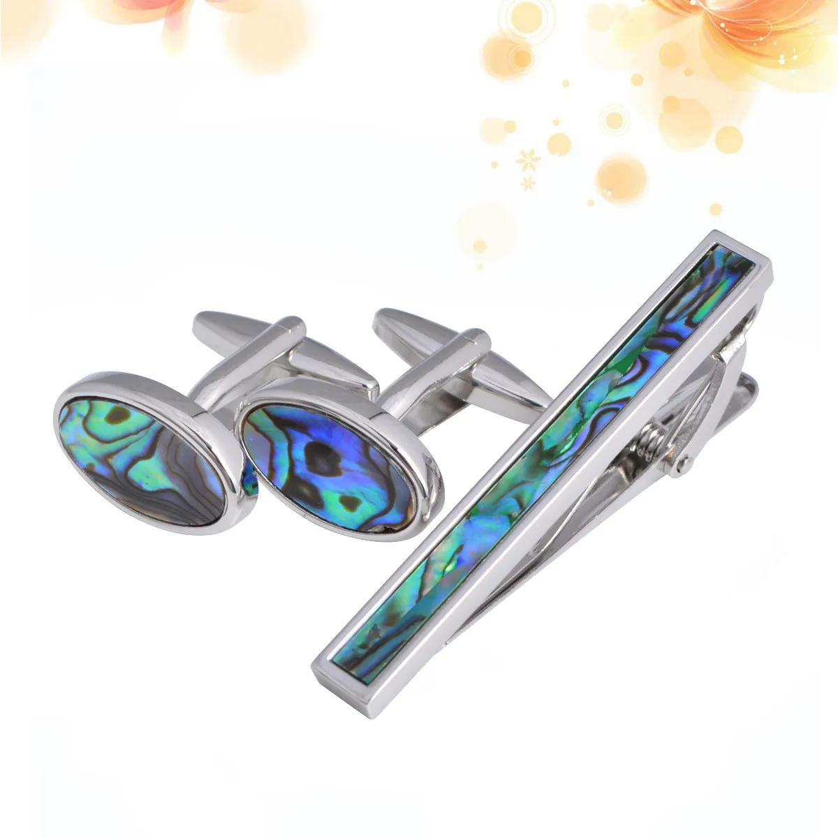 1Pair Abalone Shell Cufflinks Tie Pin Set Colorful Cartoon Chic Clothes Decoration Party Suitable Birthday Gift Sleeve Button