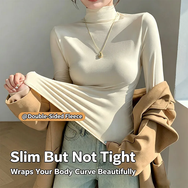 2026 New Super Soft Mask Shirts Female Autumn Winter Brushed Mock Neck Long Sleeve Tees Versatile Warm Inner Layering Basic Tops