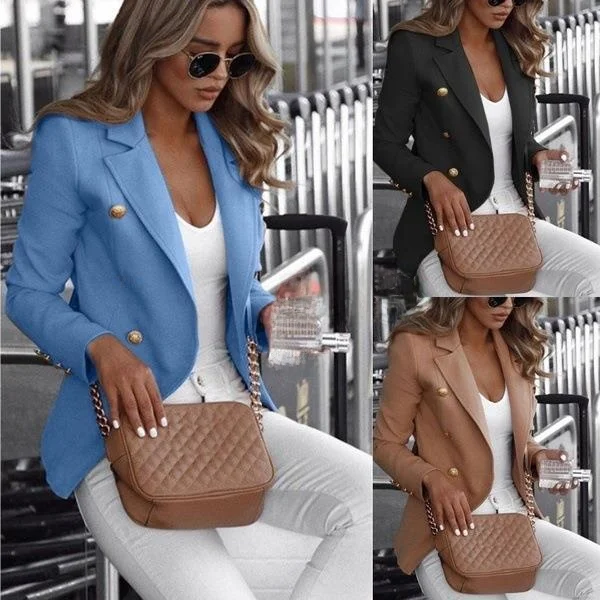 

Long Sve Double Stand Collar Suit Street Sle Slim Fit Women's Casual Busin Pure Color Small Western Suit