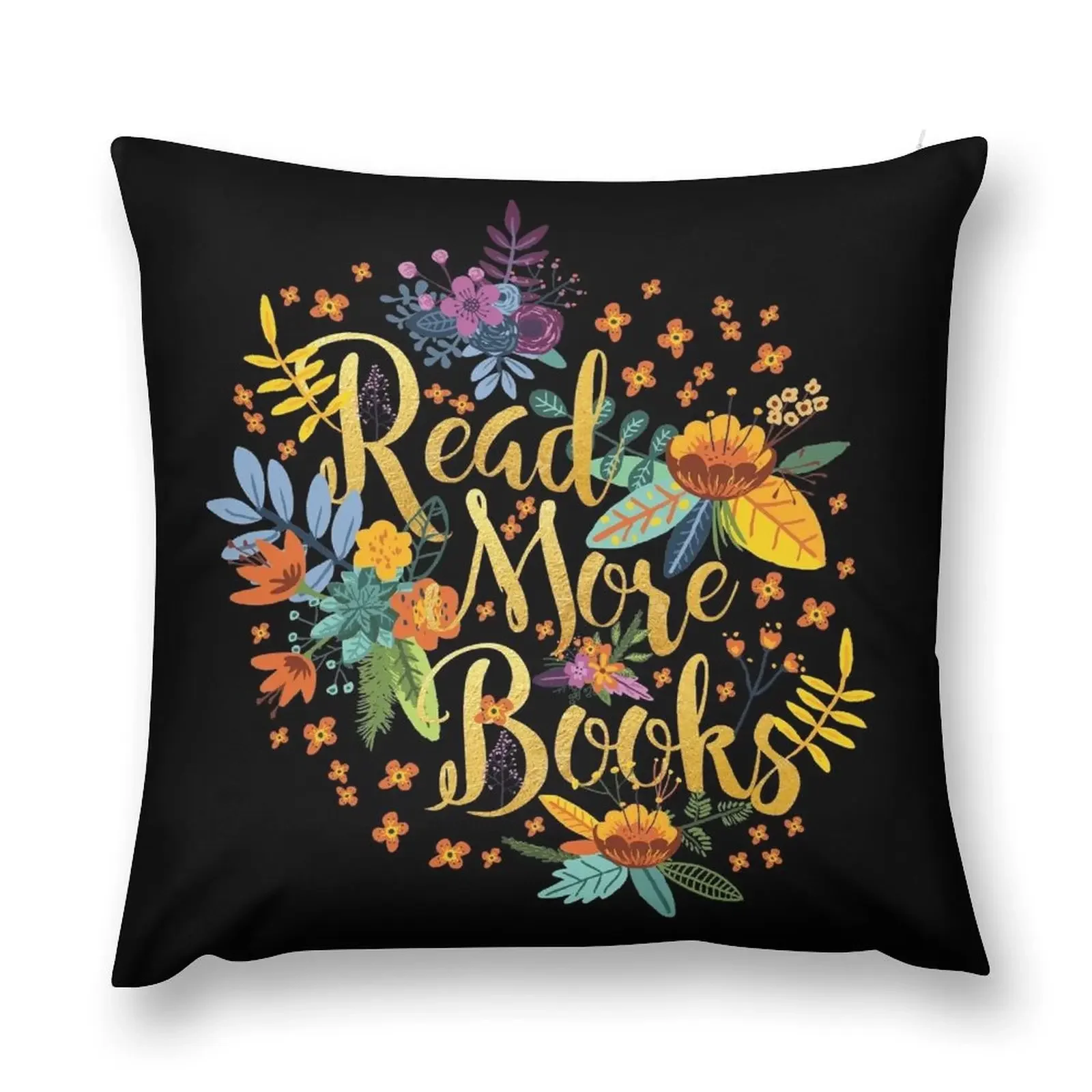 Read More Books - Floral Gold - Black Throw Pillow Pillowcase Cushion Anime Ornamental Pillow pillow