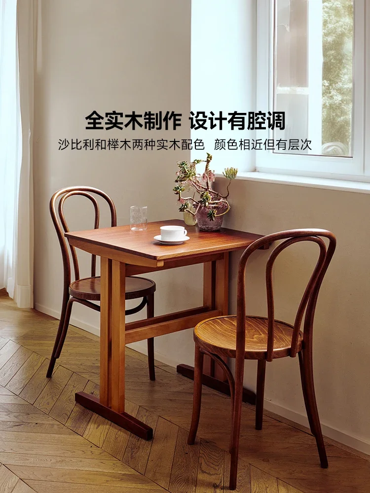 Spring breeze, solid wood small square table, simple retro home use, dining table, small apartment balcony living room