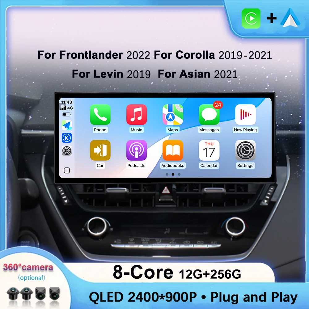 DSP Stereo 12.3 INCH Wireless Carplay For Frontlander 2022 Corolla 2019-2021 Levin 2019 Asian 2021 Car Multimedia Player WIFI BT