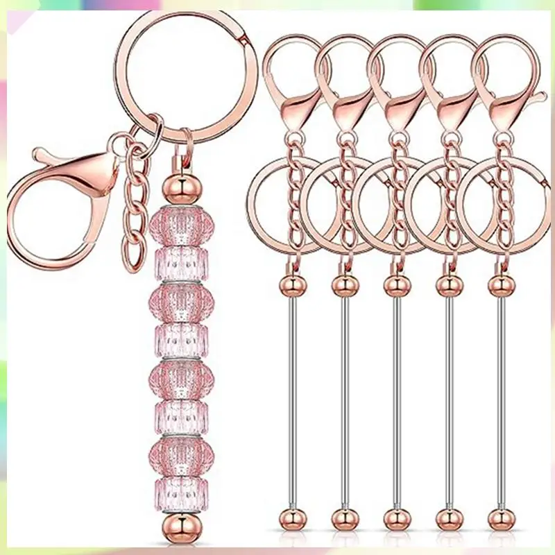 

B23B 6 PCS Bars Blanks Bead Keychain Metal Beaded Keychain For DIY Pendant Crafts Jewelry Making Rose Gold
