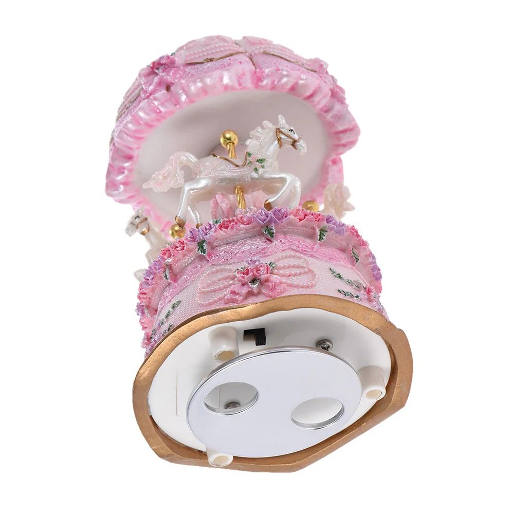 Luxury Dream 3-Horse Rotating Carousel Merry-go-round Windup Music Carousel with Colorful Color Change LED Luminous Light