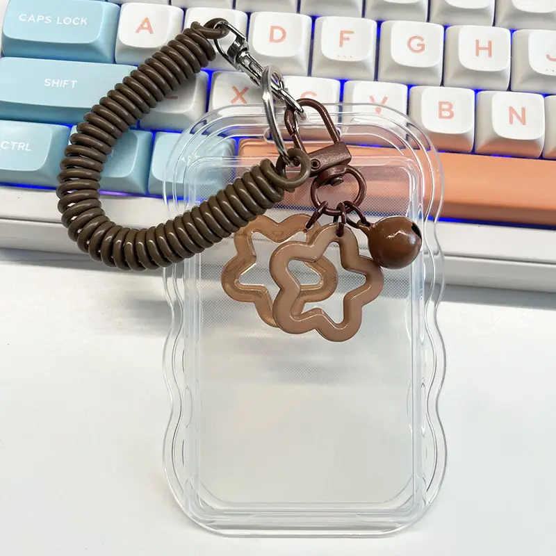 

Women Student Transparent ID Card Protective Cover with Stars Pendant for Bus Subway Campus Meal Work Card Holder Case