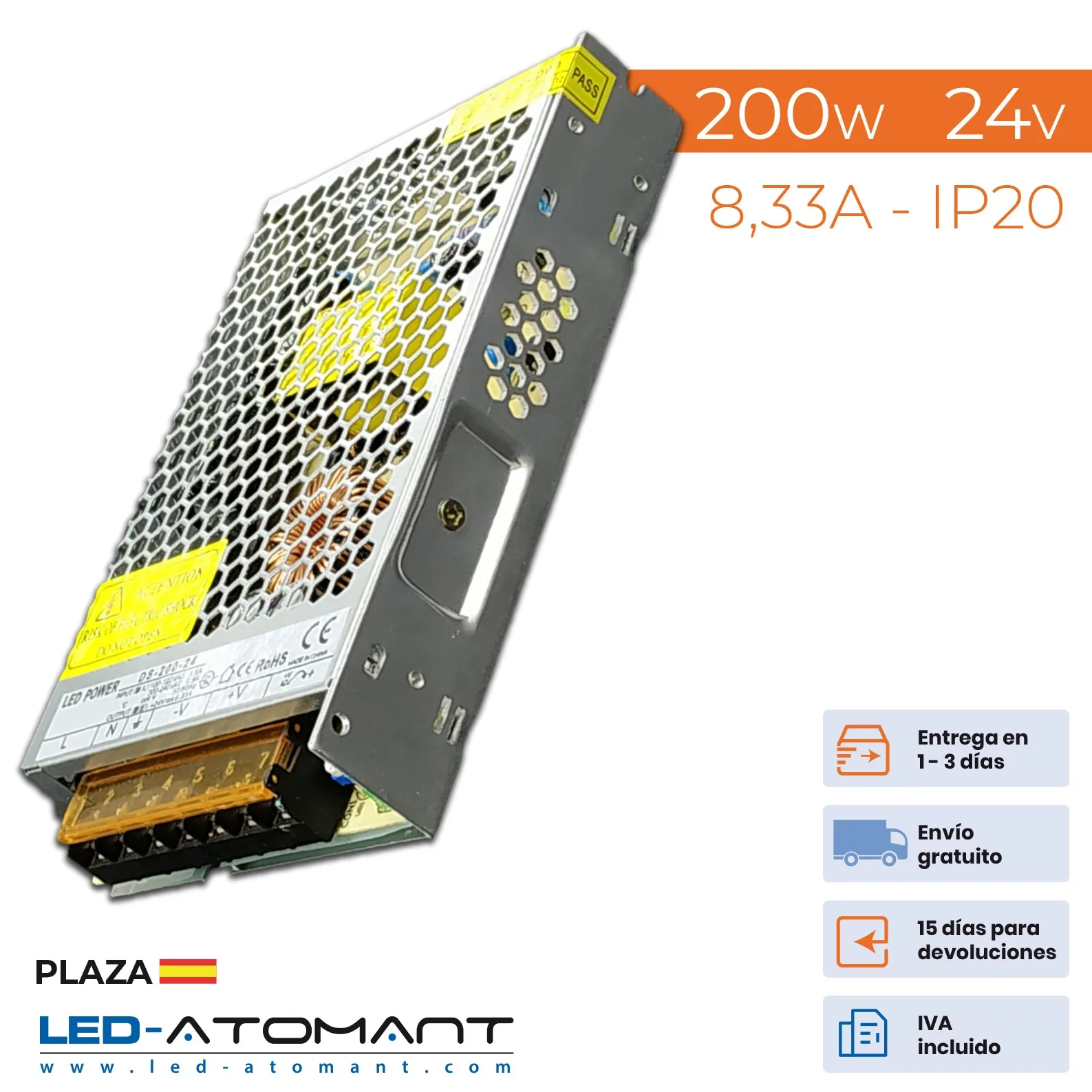 ATOMANT LED®200W 24V 8.33A IP20 power transformer voltage power supply for led strip to ++ lighting lights