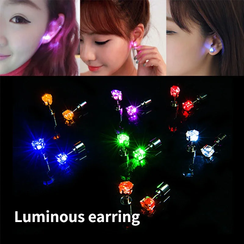 1 Pair Light Up LED Bling Ear Stud Rings Korean of Flash Zircon  Rings Accessories for Party Women Christmas Rings Glow Stick