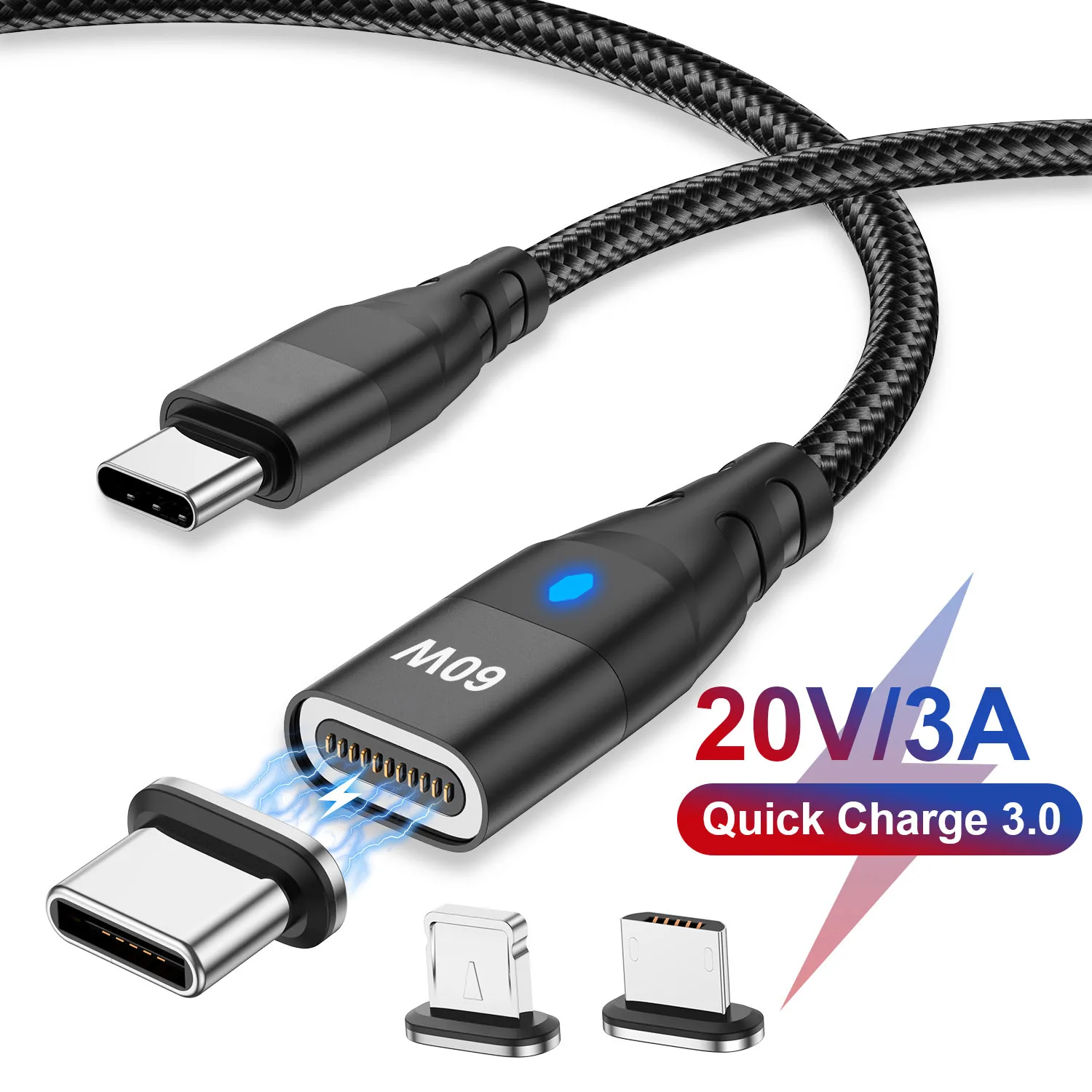 PD 60W Magnetic Data Cable Fast Charging USB C To TypeC Micro Data Cord For iPhone Samsung Magnet Charger Wire USB A Adapter