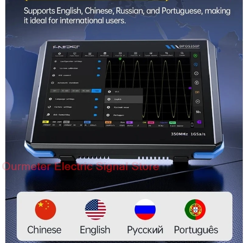 New DPOS350P 4-in-1 350Mhz 1GSa/s New  Oscilloscope Signal Generator Spectrum Analyzer Frequency Touch Screen Multi Language