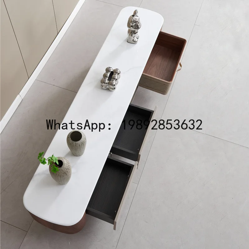 

CJ New Microcrystalline Stone Coffee Table TV Cabinet Set Saddle Leather Movable Side Table Modern Simple Living Room Furniture