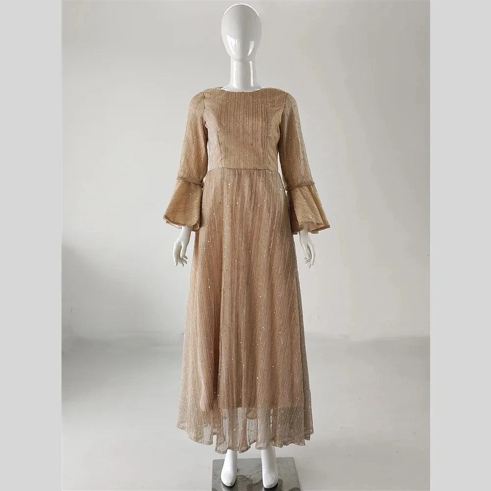 

Скромное вечернее платье цвета хаки с настоящими фотографиями по индивидуальному заказу, с блестящим круглым вырезом и длинными рукавами, трапециевидной формы длиной до пола, женское вечернее платье больших размеров