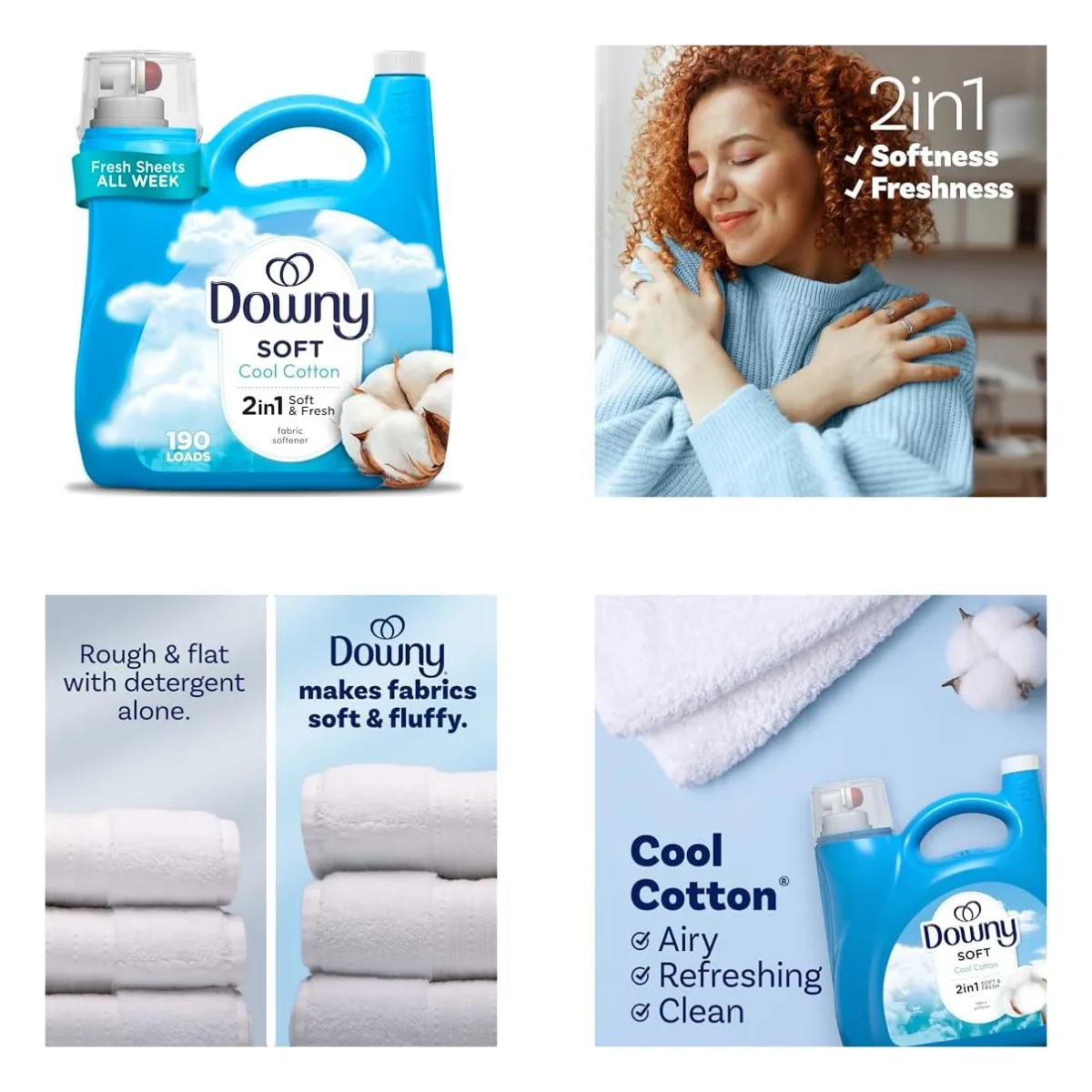 Soft, 2 in 1 Soft and Fresh Liquid Fabric Softener, Cool Cotton, 140 fl oz, 190 Loads, Fabric Conditioner Liquid provides softne