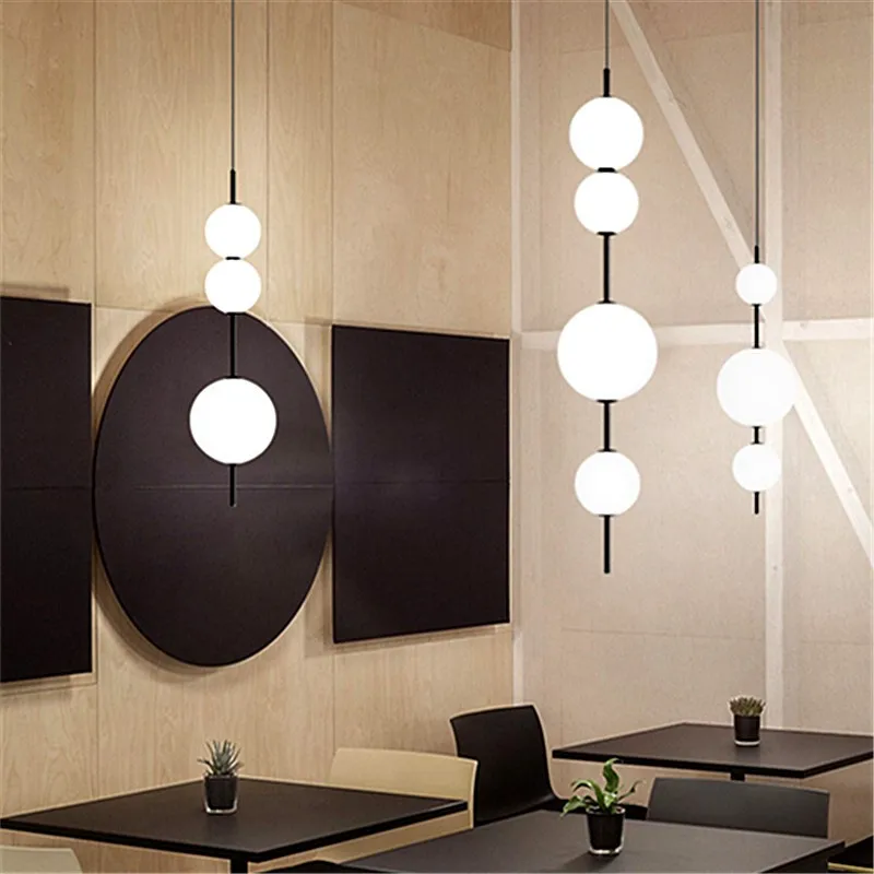 Nordic Beads Pendant lamp Designer LED white glass Ball Hanging Light Cafe Bar Kitchen bedroom beside Decor dining lighting