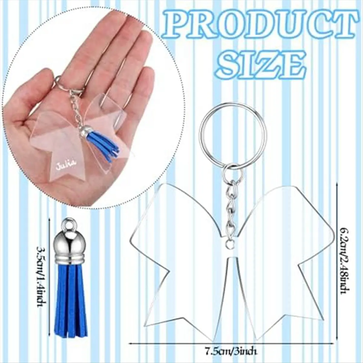 *ABAB 40Pcs Bow Keychains Acrylic Bow Keychains with Tassels for DIY Keychains Handmade Projects Cheer Accessories