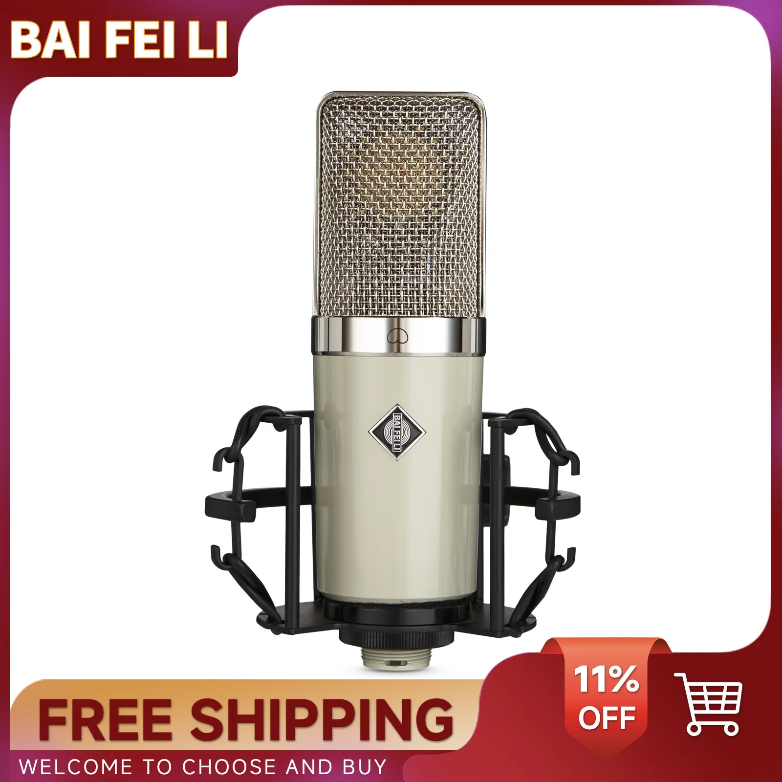 BAIFEILI V7 Cardioid Metal Condenser XLR Microphone With 34mm Large Diaphragm for Recording Podcasting Streaming Gaming ASMR