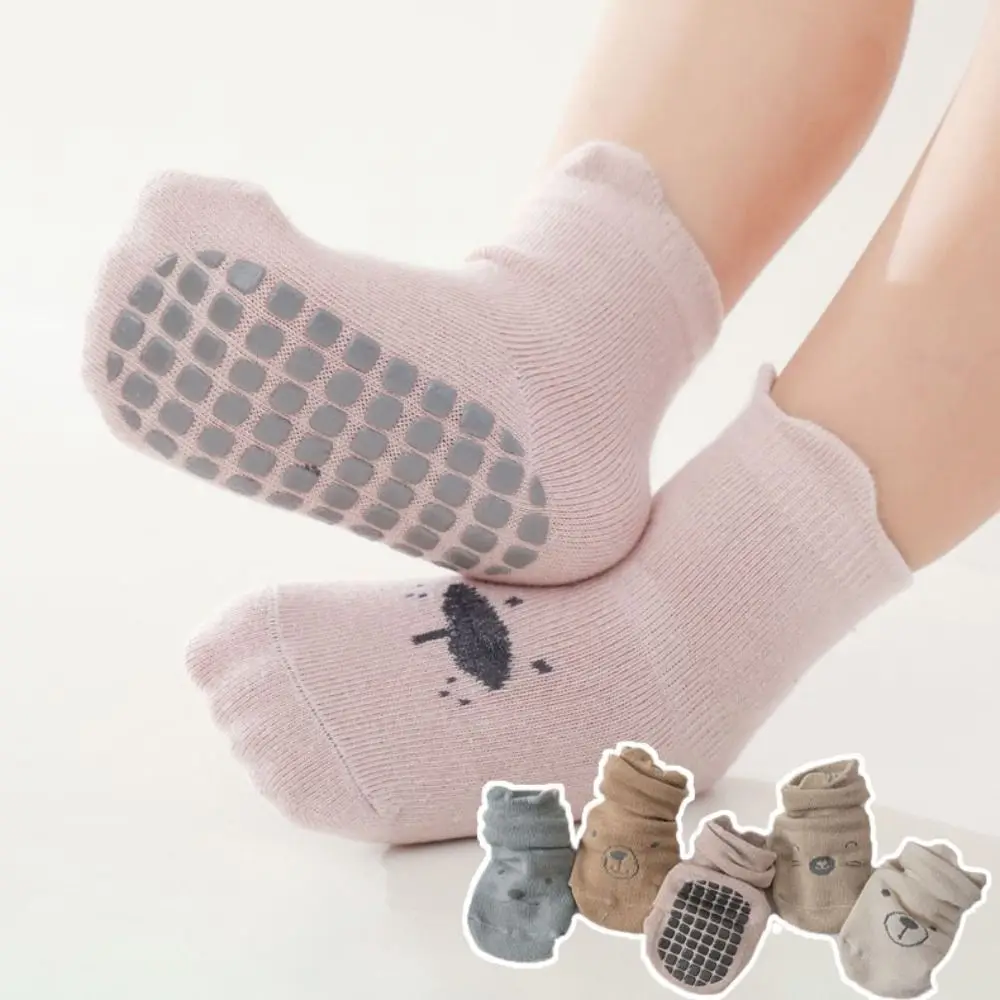 5 pares de calcetines de algodón antideslizantes con orejas de oso a la moda para otoño y primavera, calcetines de dibujos animados para niños, bonitos calcetines de tubo cortos transpirables para niños