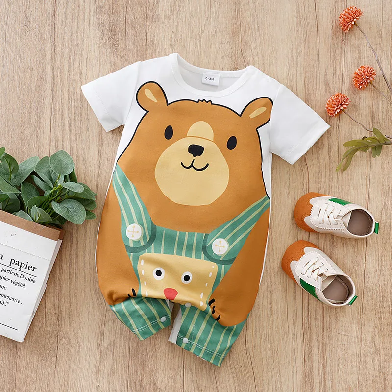 

Newborn Baby Boys Jumpsuit Costume Romper Onesies Short Sleeve Print Clothes Summer Round Neck Outdoor Sport Toddler 0-18 Months
