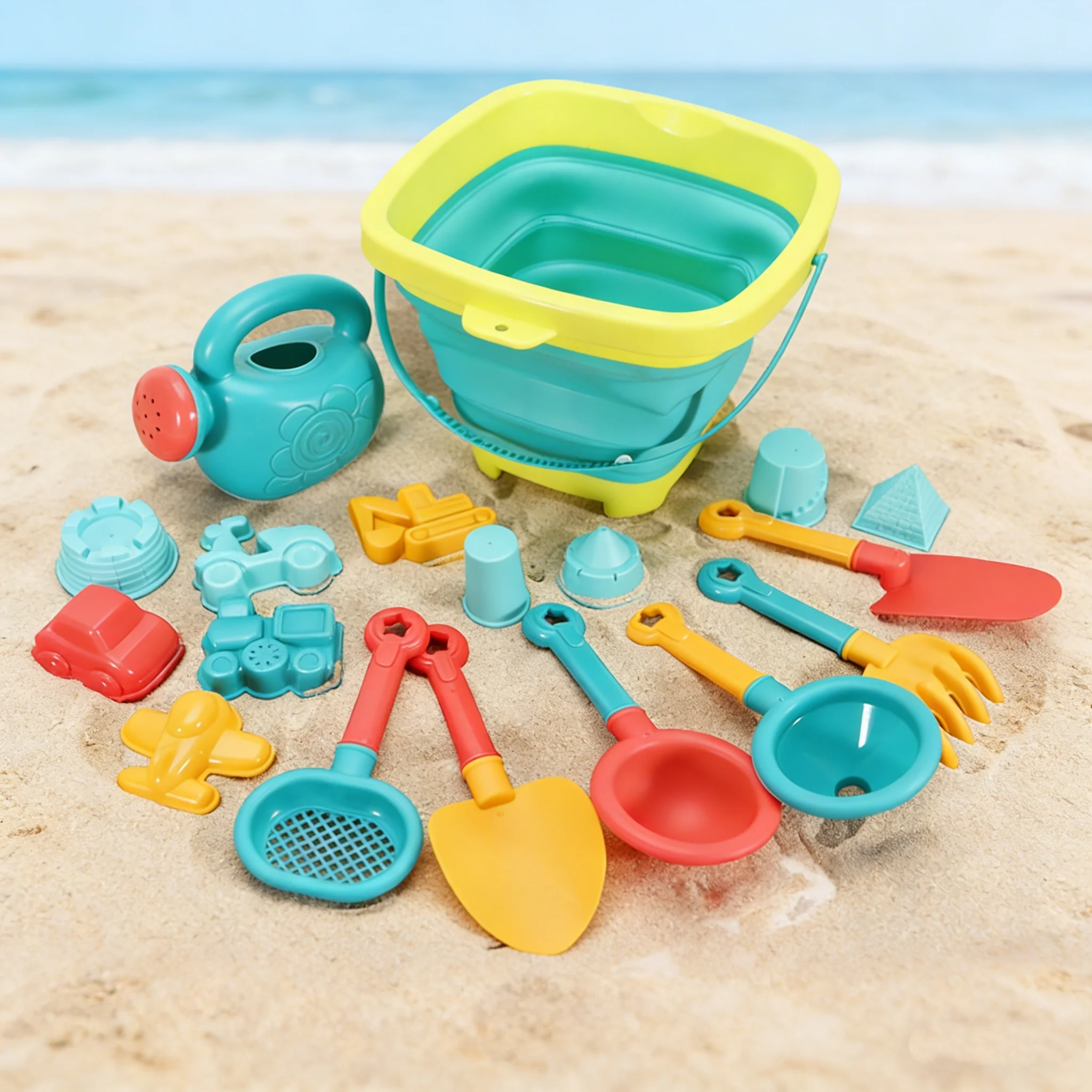Summer Outdoor Beach Folding Bucket Children's Fun Play House Digging Sand, Playing in The Water, Fishing Tools