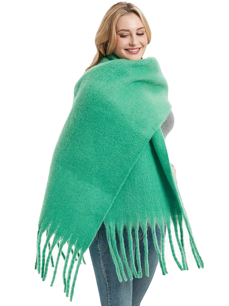 Winter Green Solid Color Tassel Scarf Women Men Preppy Scarve Pashmina Neckerchief Female Hijab Bufanda Thick Blanket Wrap Shawl