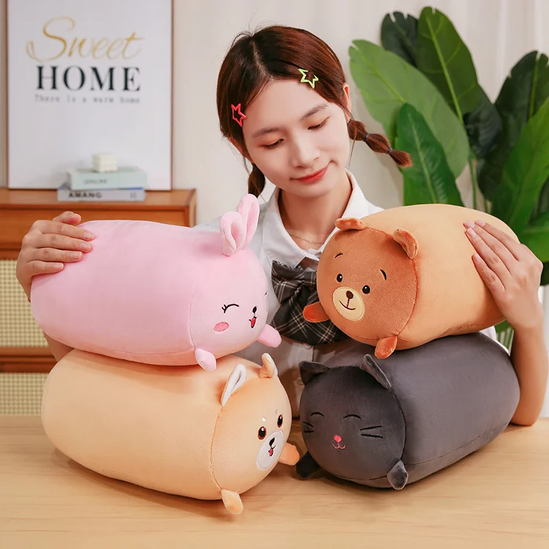 30cm Lovely Soft Happy Rabbit Squint Eyes Cat  Coffee Bear Treasure Dog Funny Cartoon Plush Animal Sofa Huggable Cushion