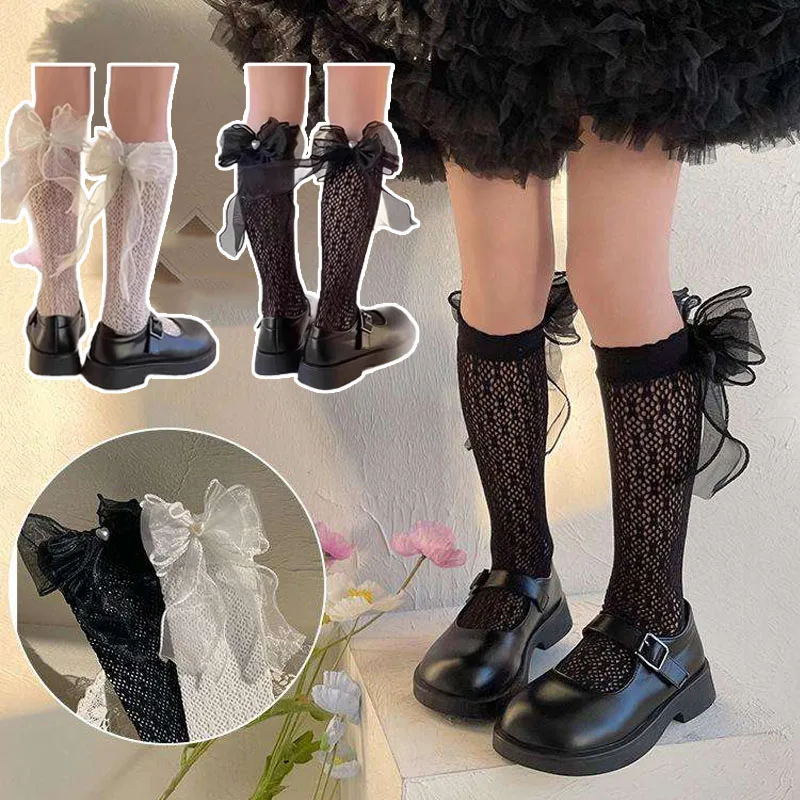 Thin Lolita Bow Girls' Stockings in Summer Lace Bud Stockings Japanese Princess Straight Calf Socks