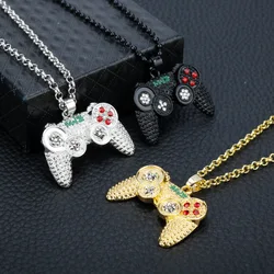 Hip-Hop Jewelry Game Console Handle Necklace Pendant Gold Color Chain Rhinestone Necklace Charms for Children Boys Gifts