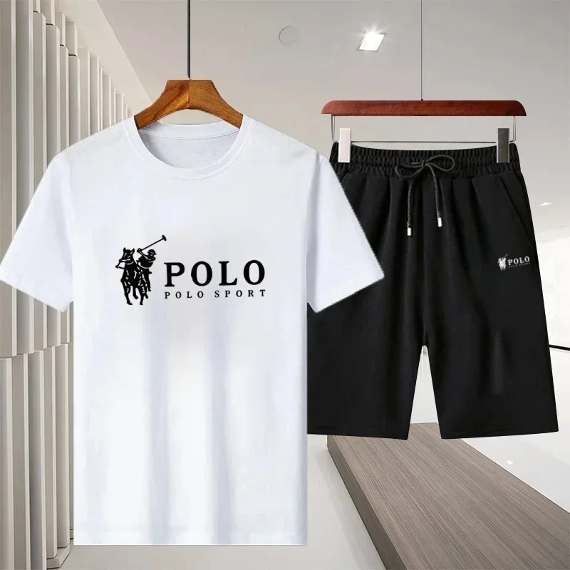 

Summer new high-quality pure cotton men's short-sleeved T-shirt sport set, fashionable and breathable men's 2-piece set