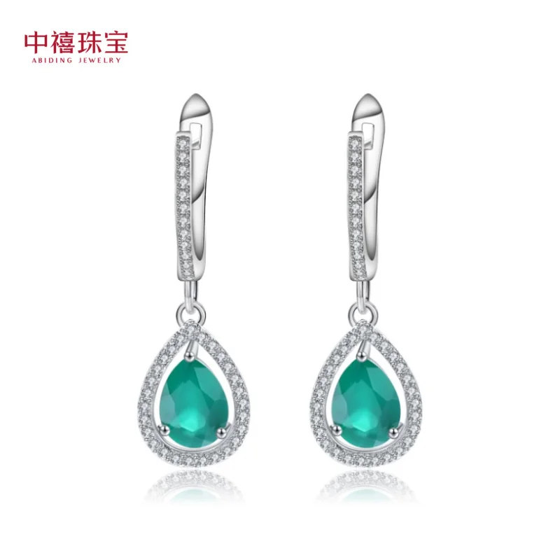 brand genuine real jewels Natural Green Agate Women's Straight Fashion Light Luxury s925 Sterling Silver Inlaid Earrings high qu