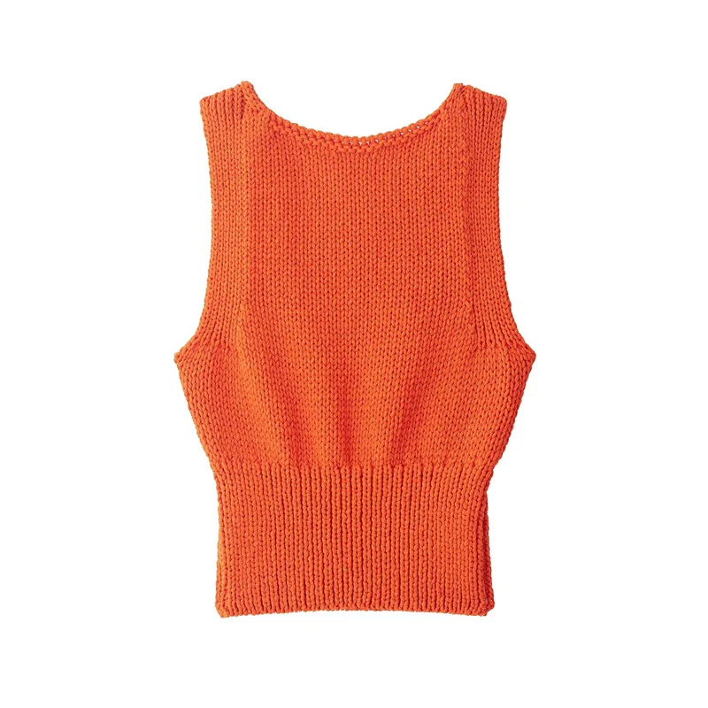 

Летний женский вязаный топ без рукавов с открытой спиной, облегающий пуловер, модный свитер, новинка 2026 года