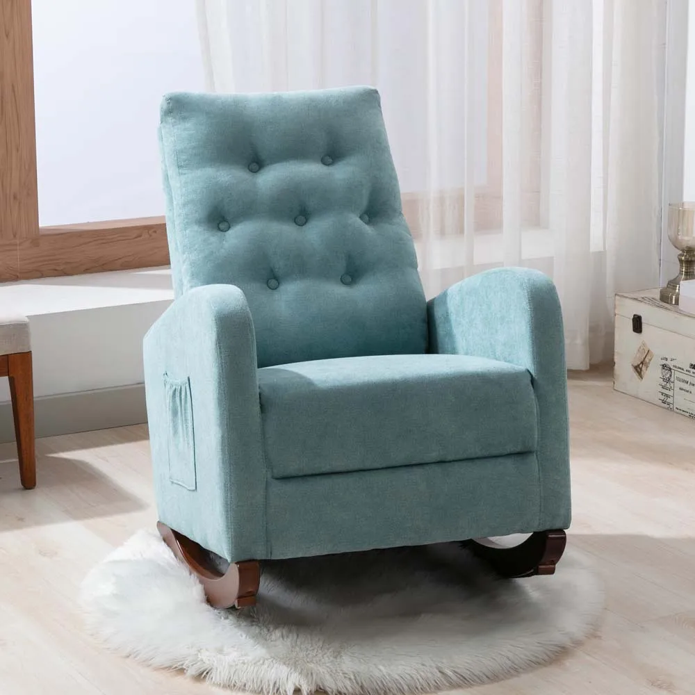 Adult cushion recliner, casual wooden bottom rocking recliner, living room chair