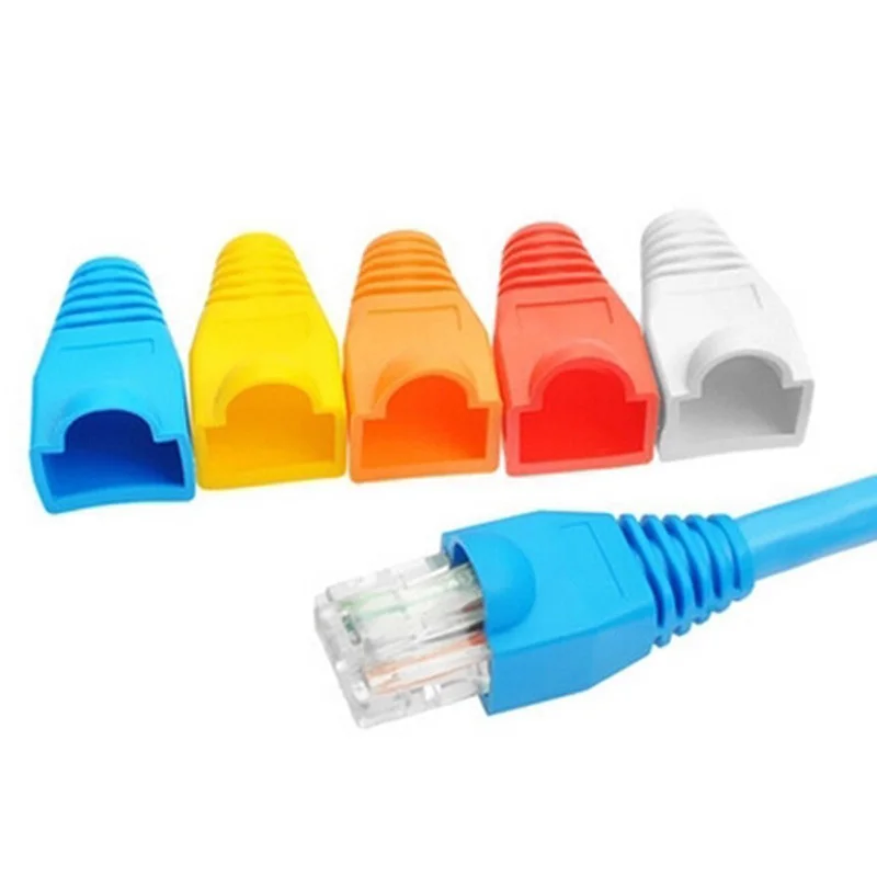 Hot Sell 100 Pcs Mixed Color CAT5E CAT6 RJ45 Ethernet Network Cable Strain Relief Boots Cable Connector Plug Cover