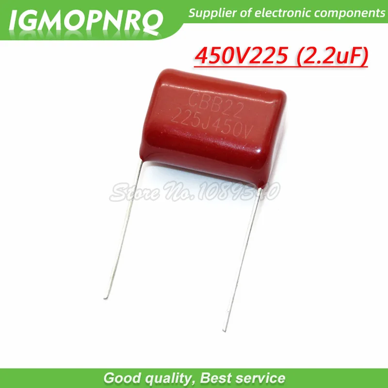 10pcs 450V 2.2uF  10pcs CBB Polypropylene film capacitor pitch 20mm 225 2.2uF 450V 450V225J-P20